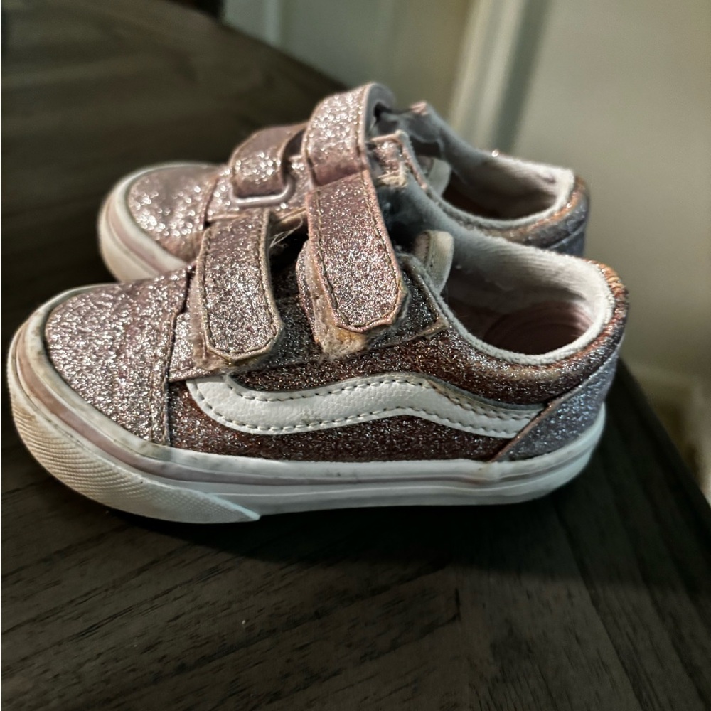 Vans Pink Sparkle Sneakers with Velcro Straps